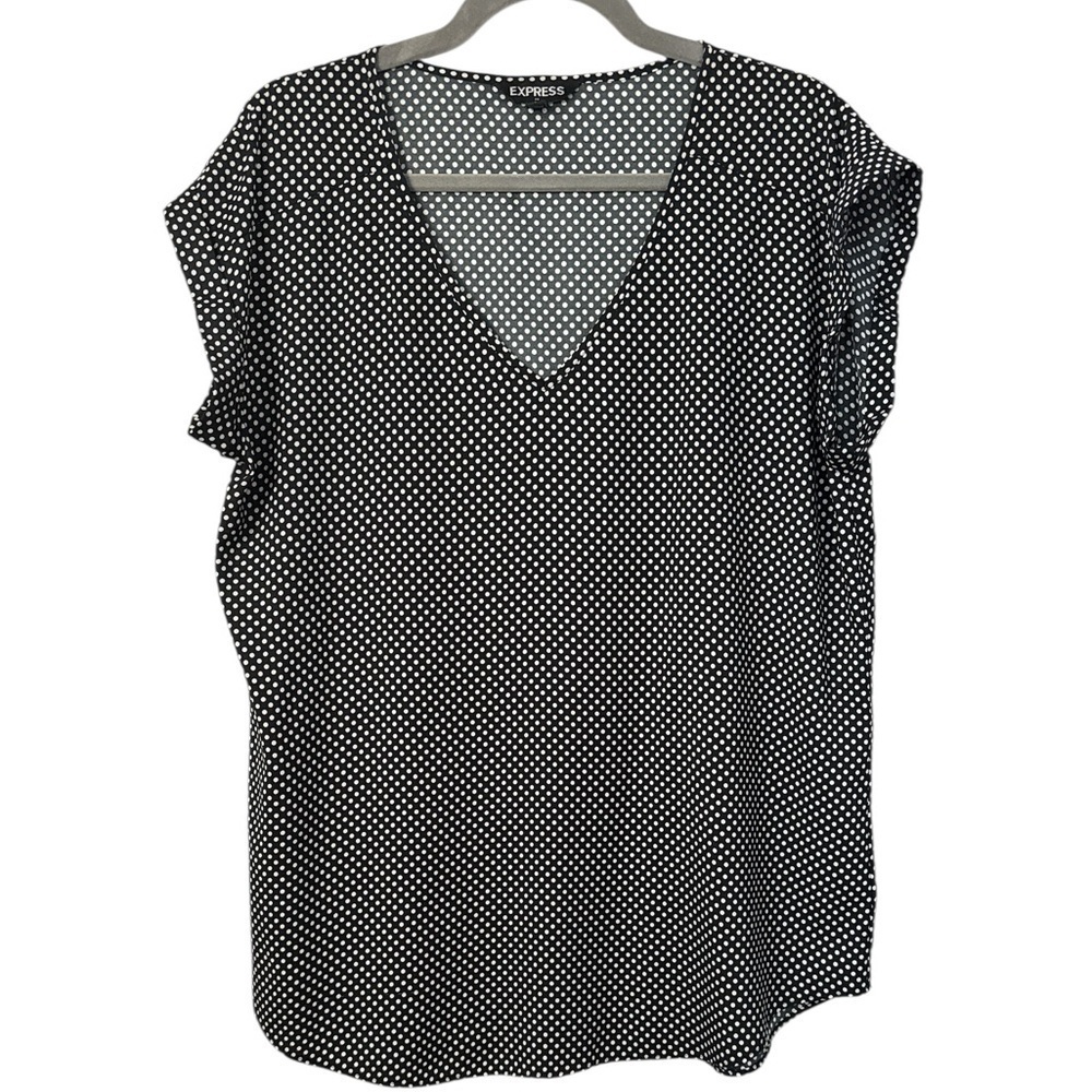 Express V-Neck Rolled SleevePolka Dot Blouse